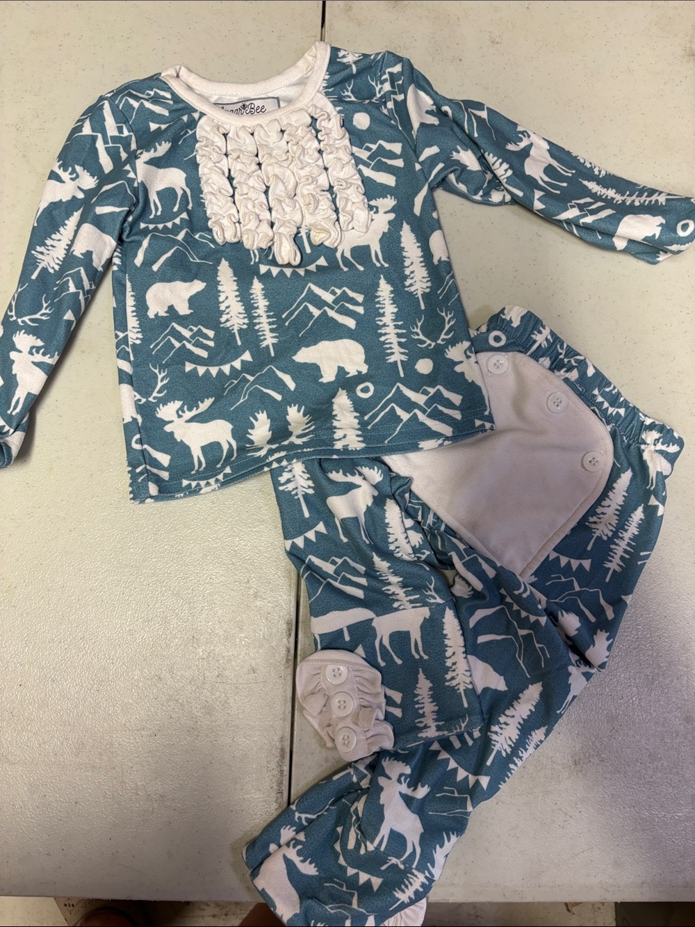 Ruffle buttflap toddler girl winter pajamas
